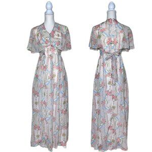 Vintage 70’s White w/ Pink Floral Prairie Cottagecore Maxi Dress